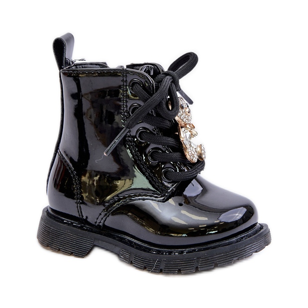 Botins infantis isolados com ursinho de pelúcia e zíper, Preto Enchanta