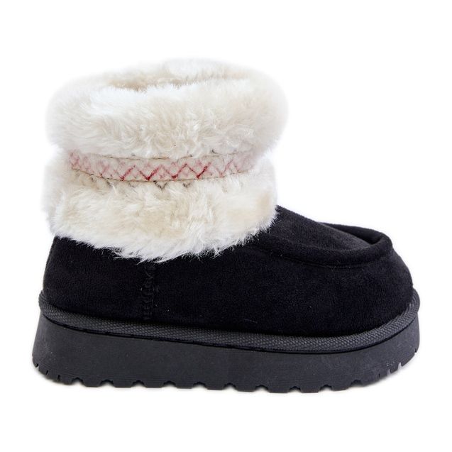 Botas infantis de neve com pele e estampa, Black Melefia preto