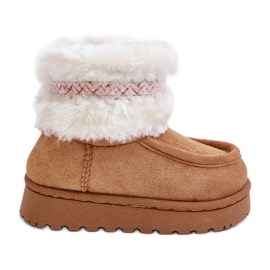 Botas de neve infantis com pele e padrão Camel Melefia bege