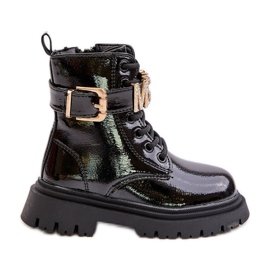 Botas femininas de couro envernizado com tira decorativa, pretas Gilian preto