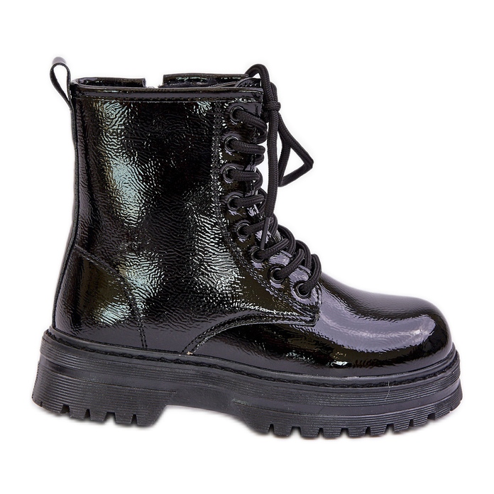 Botas envernizadas isoladas para menina com zíper preto Novita preto