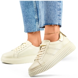 Calçado esportivo feminino de couro com plataforma, bege GD-RS2007BE Calçado esportivo feminino de couro com plataforma, bege GD-RS2007BE