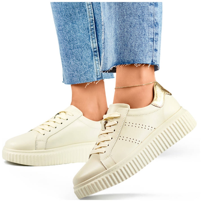 Calçado esportivo feminino de couro com plataforma, bege GD-RS2007BE