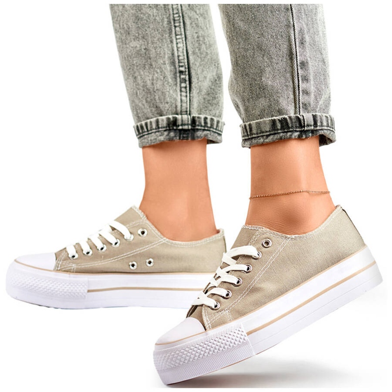 Tênis feminino plataforma baixa, cinza QY832-36D.G