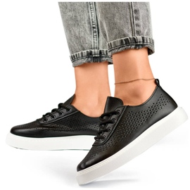 Sapatos plataforma femininos, tênis perfurados, pretos 777-1B