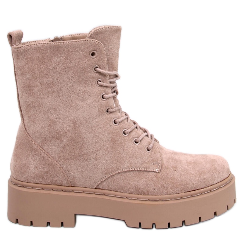 Burse Ankle boot com cadarço e plataforma Khaki bege