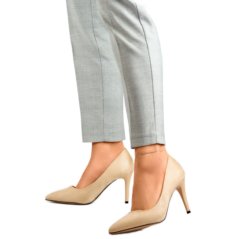 Salto alto feminino, camurça ecológica B0-202BE, bege