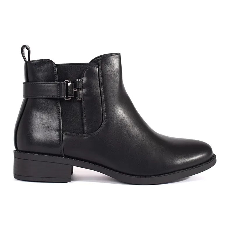 Botas Chelsea femininas pretas com salto plano preto