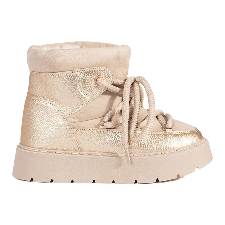 Botas de neve femininas bege claro com atacadores e sola grossa