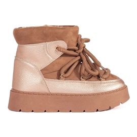 Botas de neve femininas marrons com atacadores e sola grossa marrom