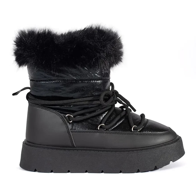 Botas de neve femininas negras com pele e sola grossa preto