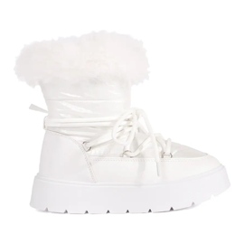 Botas femininas de neve brancas com pele e sola grossa branco