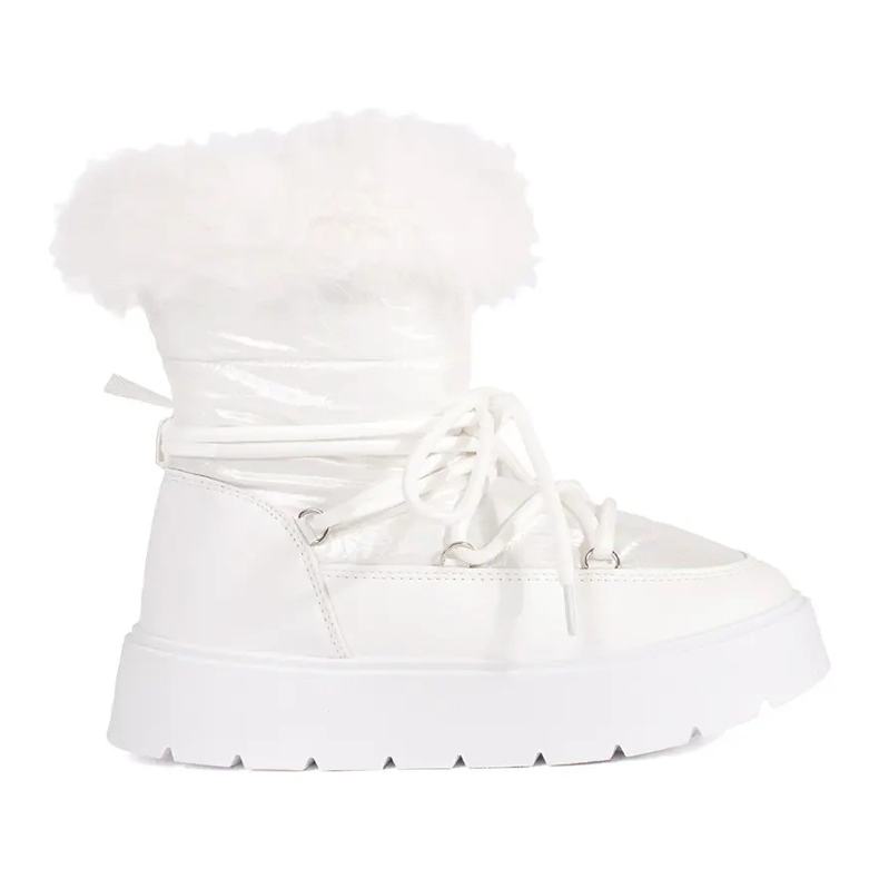 Botas femininas de neve brancas com pele e sola grossa branco