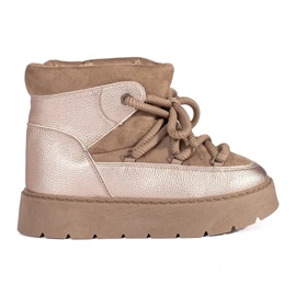 Botas de neve femininas bege com atacadores e sola grossa