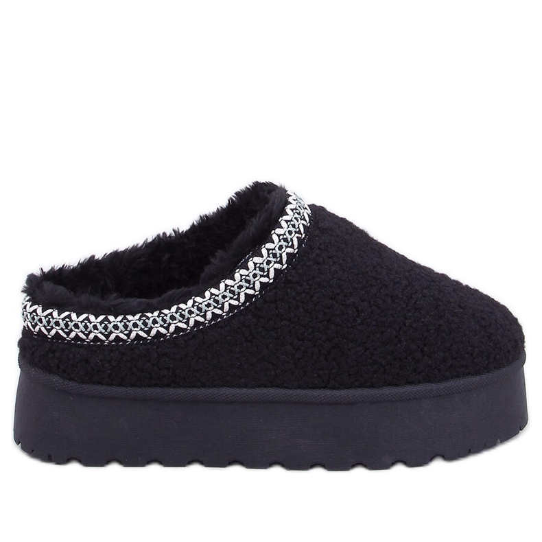 Botas curtas femininas de neve com pele de carneiro e bordados, pretas preto