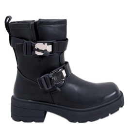 Botas militares femininas negras com decoração preto