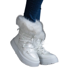 Botas de neve femininas com isolamento branco e pele