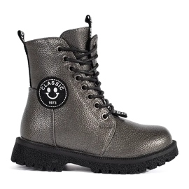 Botins de inverno isolados e com atacadores para menina, cinzentos cinza