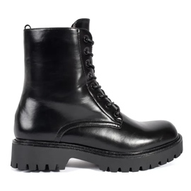 Seastar Botas de trabalho femininas negras, lisas e com cordões preto