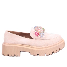 Mocassins plataforma femininos com pedras, bege Mocassins plataforma femininos com pedras, bege