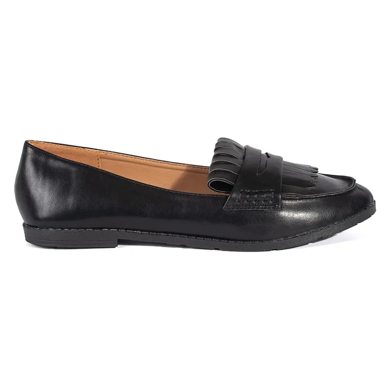Mocassins femininos negros decorados com franjas preto