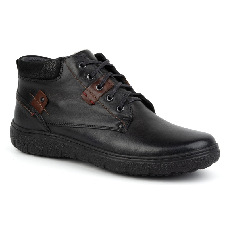 Sapatos masculinos de couro com isolamento de inverno KAMPOL 108/15 pretos Sapatos masculinos de couro com isolamento de inverno KAMPOL 108/15 pretos