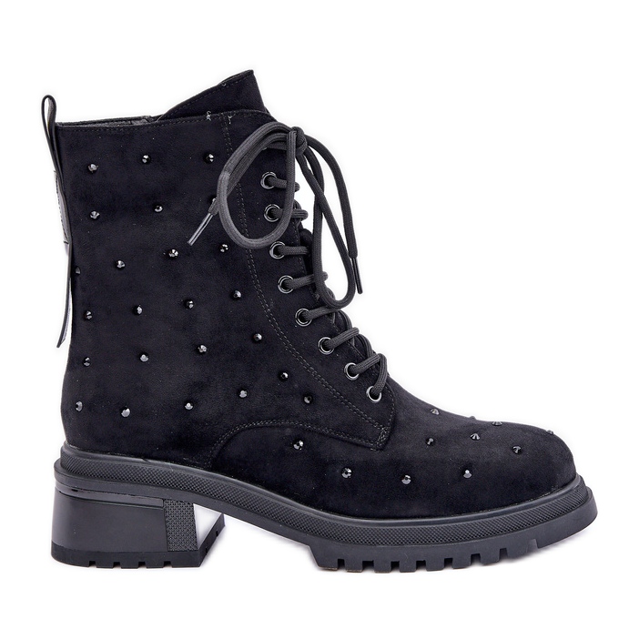 S.Barski Botas de trabalho isoladas femininas decoradas D&amp;A MR880-017 pretas preto