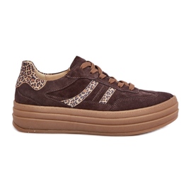 Zazoo N1176 Tênis de camurça na plataforma Leopard, Chocolate marrom