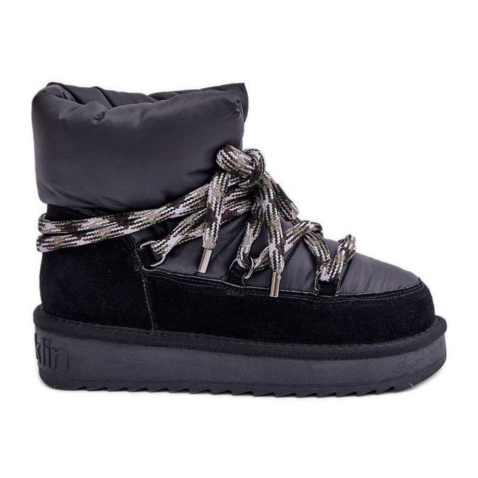 Botas femininas de camurça para neve com cadarço grosso D.Franklin DFSH375003 pretas preto
