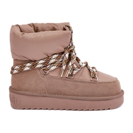 Botas femininas de camurça para neve com cadarço grosso D.Franklin DFSH375003 bege