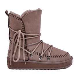 Botas de neve femininas em camurça natural D.Franklin DFSH375004 bege escuro