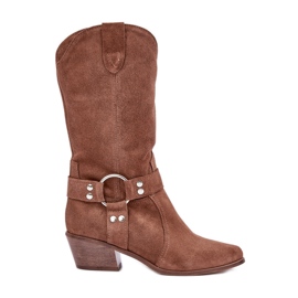 Zazoo 3669 Botas cowboy femininas de camurça meio cano marrom