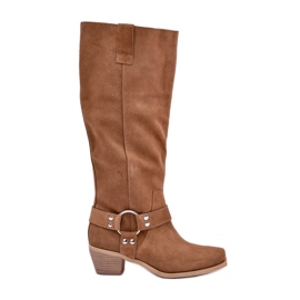 Botas de camurça com salto baixo e acima do joelho Zazoo 3444/O Camel castanho