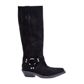 Botas Cowboy De Camurça De Salto Baixo Com Decoração Zazoo 3656 Pretas preto