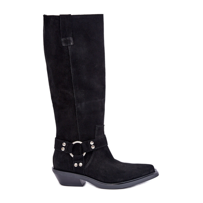 Botas Cowboy De Camurça De Salto Baixo Com Decoração Zazoo 3656 Pretas preto