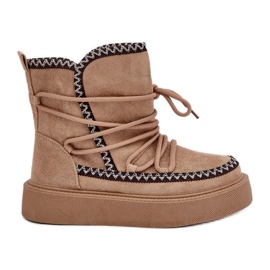 Botas de neve femininas marrons com bordado na plataforma marrom