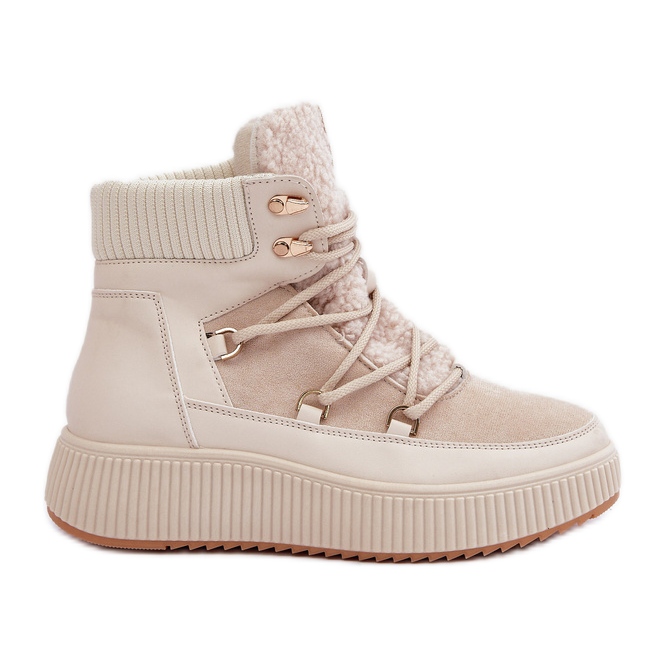 Botas femininas baixas para neve na plataforma, bege claro