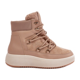 Botas de neve com plataforma baixa castanhas bege