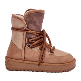 Botas de neve femininas em plataforma com amarração D.Franklin DFSH370013 camelo marrom