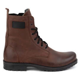 Polbut Botins militares poloneses masculinos, couro 2118S, marrom castanho