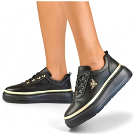 Calçados esportivos femininos de couro na plataforma, preto GD-XF120C-B