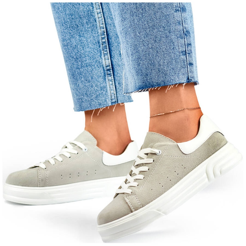 Calçados esportivos femininos de couro, cinza GD-XF-113G