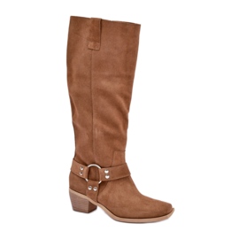 Zazoo Botas femininas sem isolamento e salto alto 3444/O castanho marrom