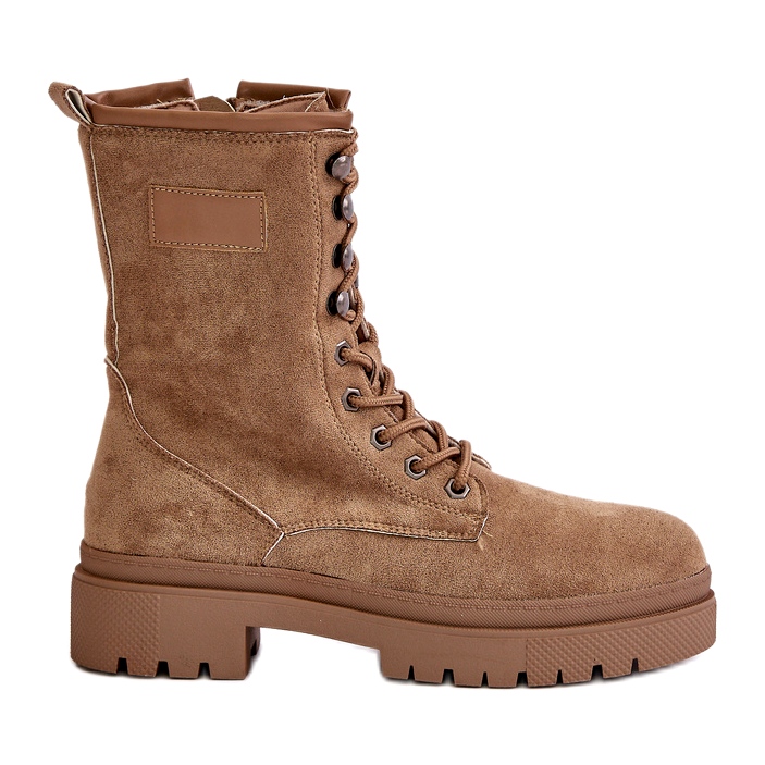 Botas femininas de trabalho com zíper em camurça ecológica, bege escuro