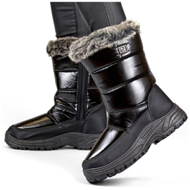 Botas femininas altas de neve com isolamento preto e pele, sapatos quentes de inverno