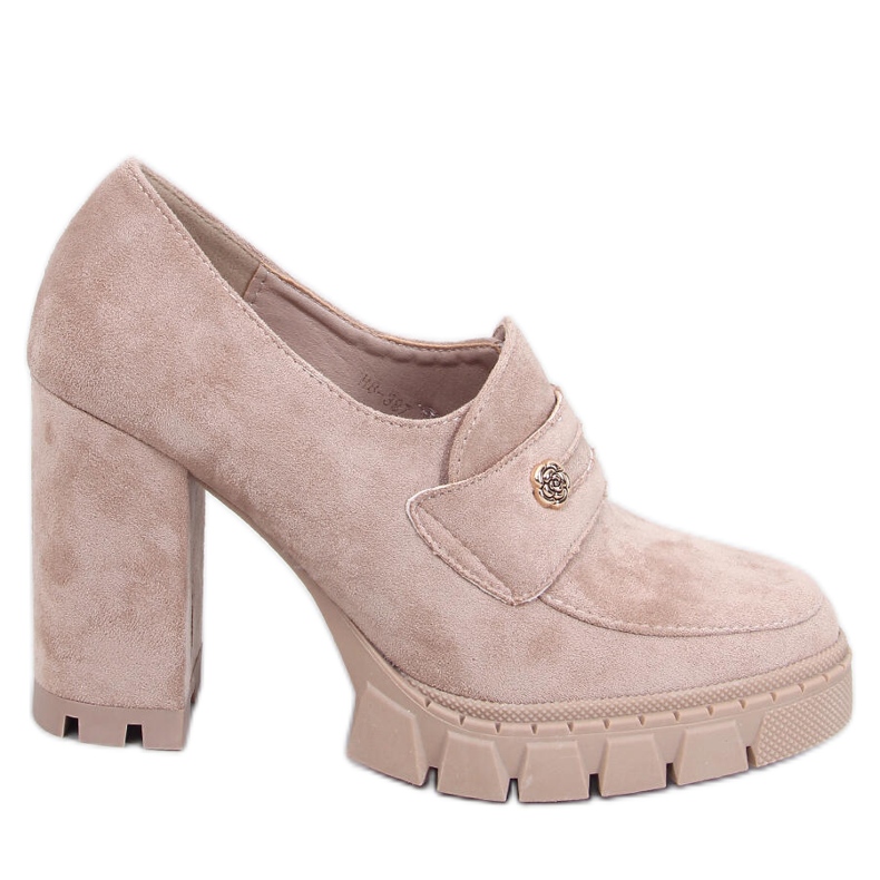 Sapatos femininos com salto alto e plataforma com decoração, bege