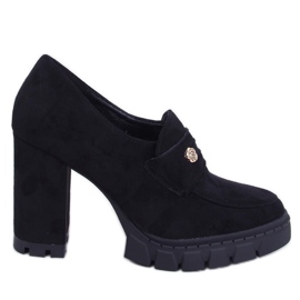 Sapatos femininos de salto alto e plataforma com decoração preto