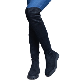 Botas compridas pretas com cano flexível e sola plana preto