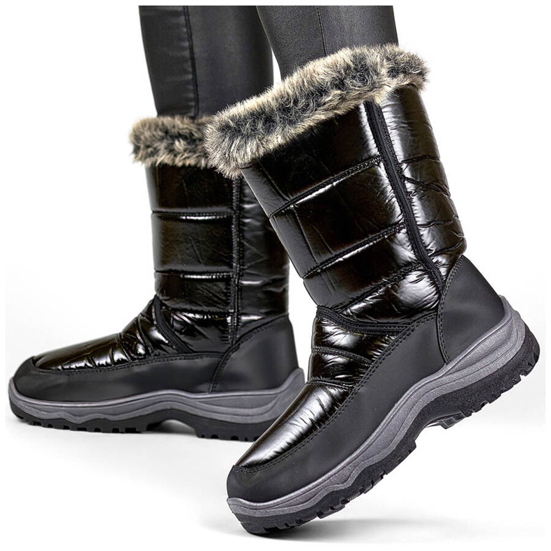 Botas de neve femininas com pele e velcro, pretas N1613B preto