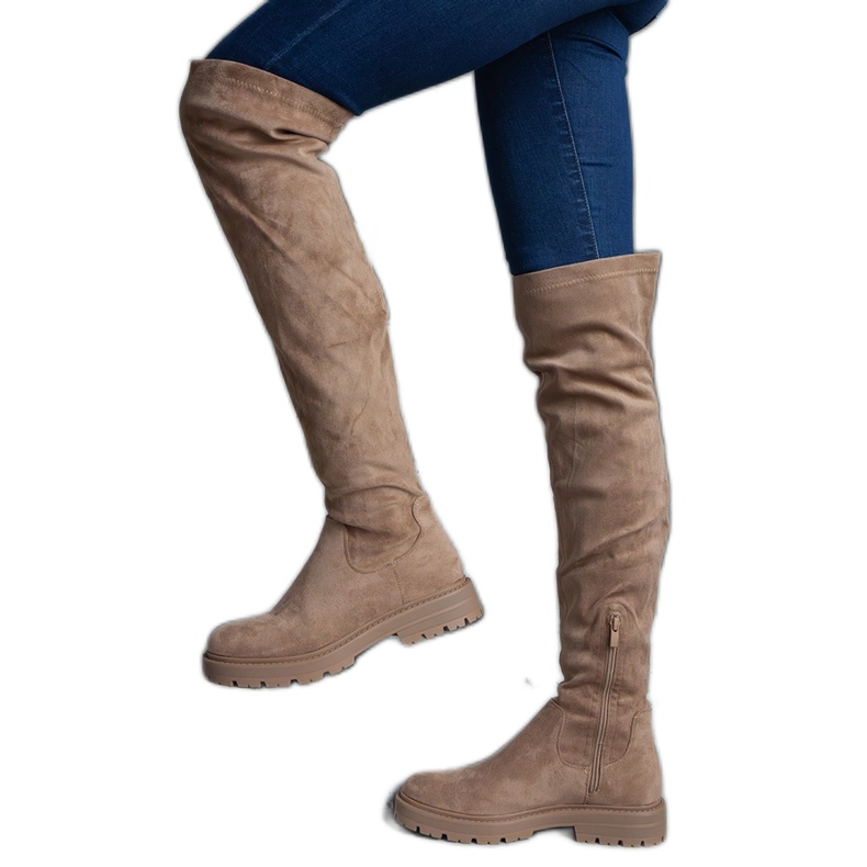 Botas longas marrons com sola plana castanho